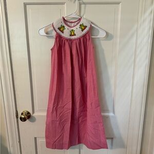 Pink Sleeveless Kids Dress with Embroidered Collar